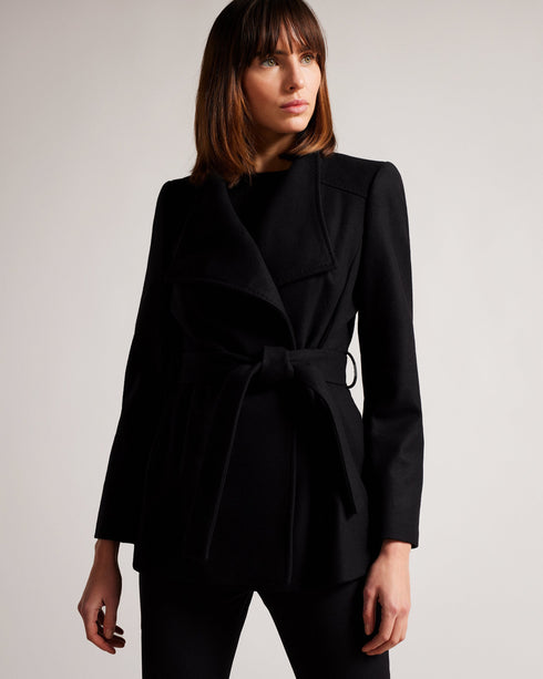 RYTAA-Outerwear-Formed from a sumptuous blend of wool and cashmere, the RYTAA coat will cocoon you in a layer of luxury. Featuring a high neck and waist tie belt, it helps you beat the elements in serious style. Wool-cashmere blend Wrap front Wait belt included Button fastening Hardware detailing at belt and collar Printed lining Our model is 5'9"/ 1.75m and wears a Ted size 2- Ted Baker Romania